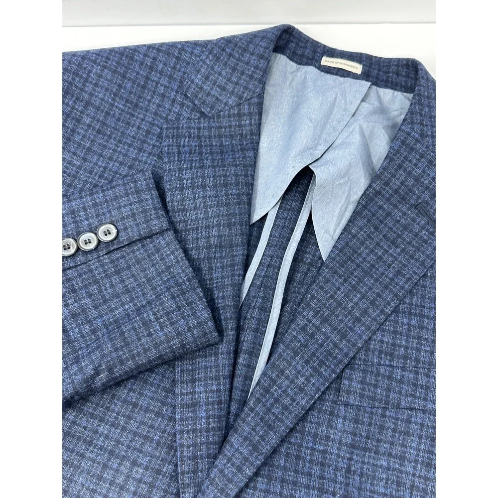 Joseph Abboud Blazer Mens 42R Blue Plaid Wool Sport Coat Lanificio di Pray Y7